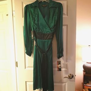 LONG SLEEVED, SATIN WRAP-AROUND DRESS